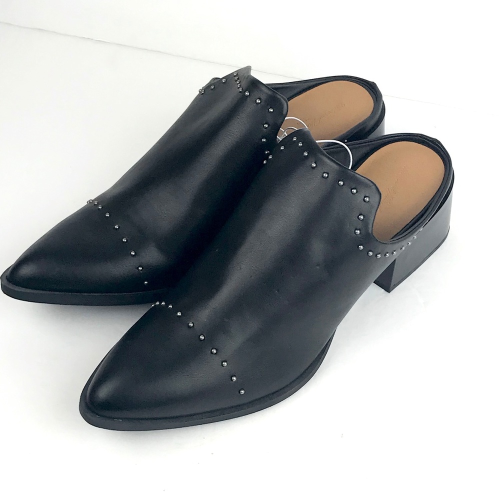 Black Crista Studded Pointed Toe Heeled Mules - Picture 3 of 8